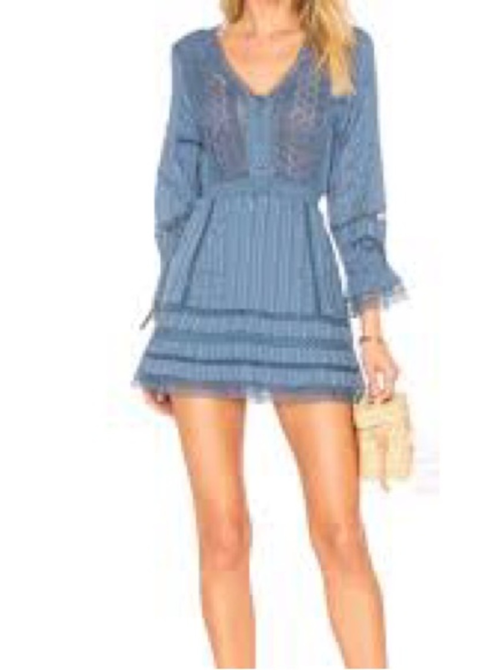 Tularosa Payton Dusty Blue Lace-Trim V-Neck Mini Dress